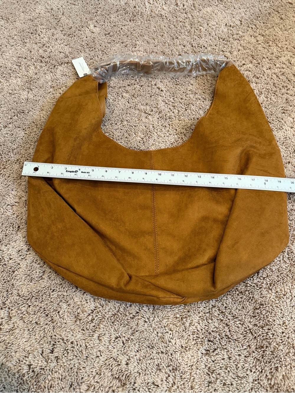 NWT new Anthropologie large faux suede slouchy bag purse tan Hobo Bag - Picture 17 of 17